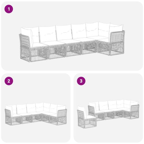 Градински Софа Комплект 6 pcs Черно полиратан