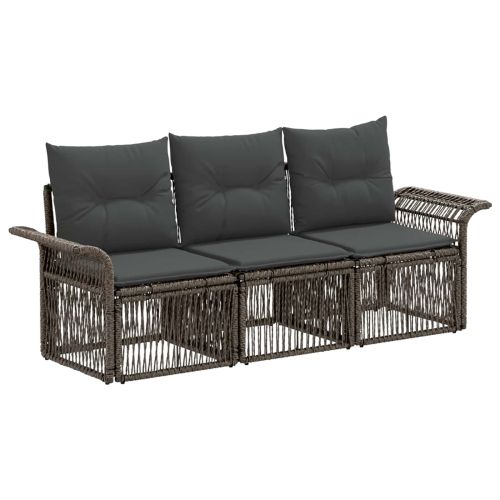 Градински Софа Комплект 3 pcs Сиво полиратан