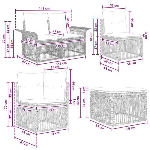 Градински Софа Комплект 8 pcs Черно полиратан