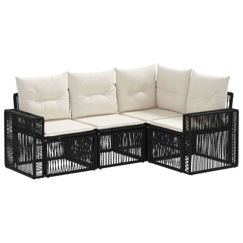 Градински Софа Комплект 4 pcs Черно и кремаво бяло полиратан