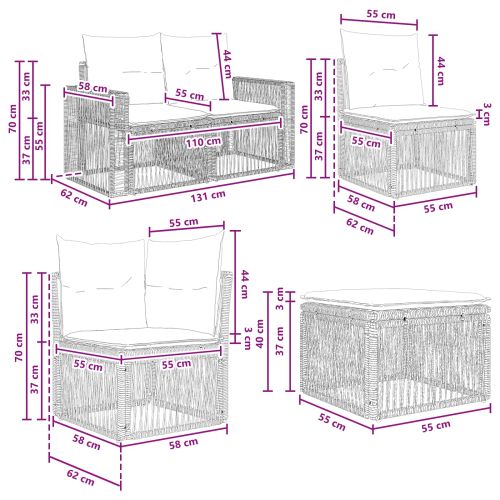 Градински Софа Комплект 8 pcs Черно и кремаво бяло полиратан