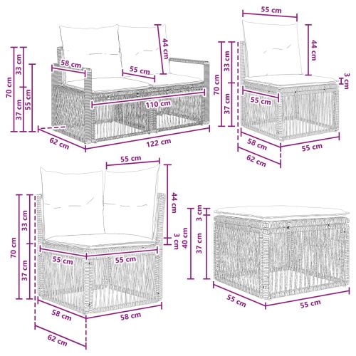 Градински Софа Комплект 12 pcs Черно полиратан