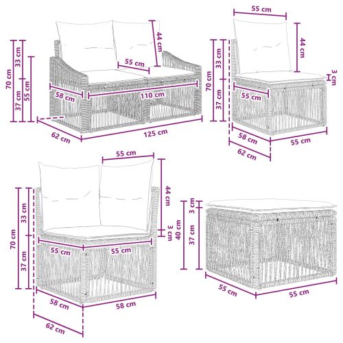 Градински Софа Комплект 7 pcs Сиво полиратан