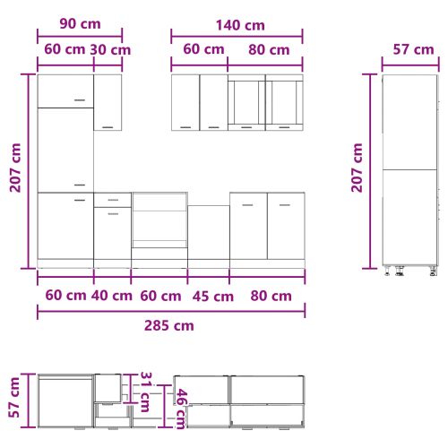 Кухненски единица Lyon 8 pcs Бетонно сиво Инженерна дървесина