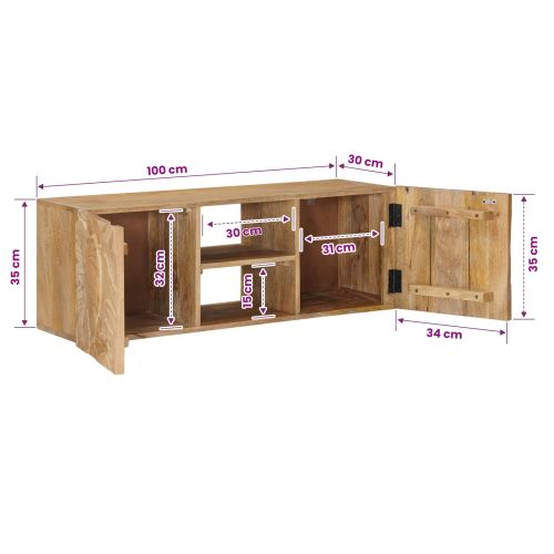 Стенен ТВ шкаф с рафт със съхранение с врата 100 x 30 x 35 см