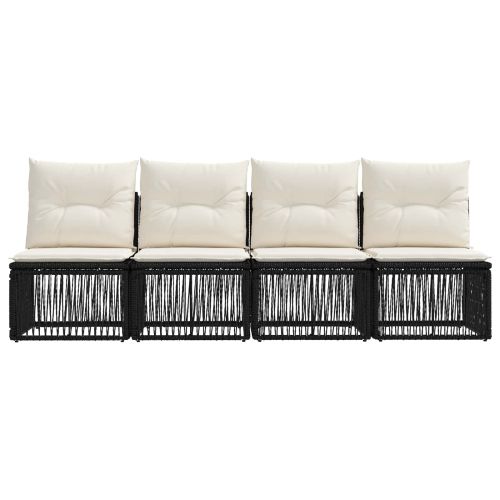 Диван за 4 седящи места 4 pcs 4-Брой места Черно полиратан