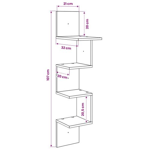 Стенен рафт Монтиране на стена Кафяво 32 x 21 x 107 см