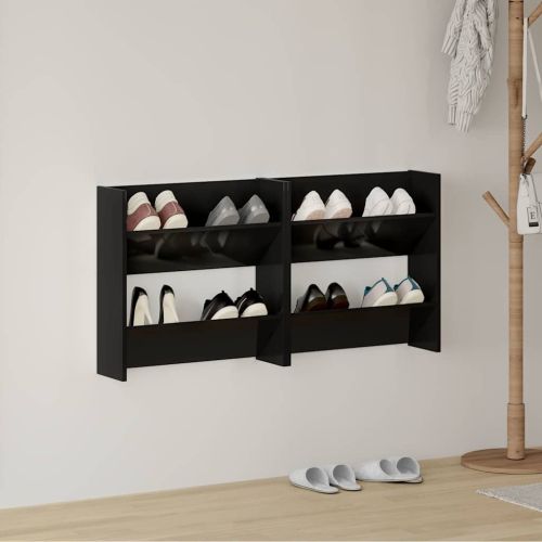 Шкафове за обувки 2 бр черен гланц 60x18x60 см инженерно дърво