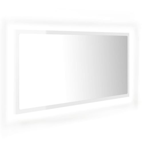 LED огледало за баня, бял гланц, 90x8,5x37 см, акрил
