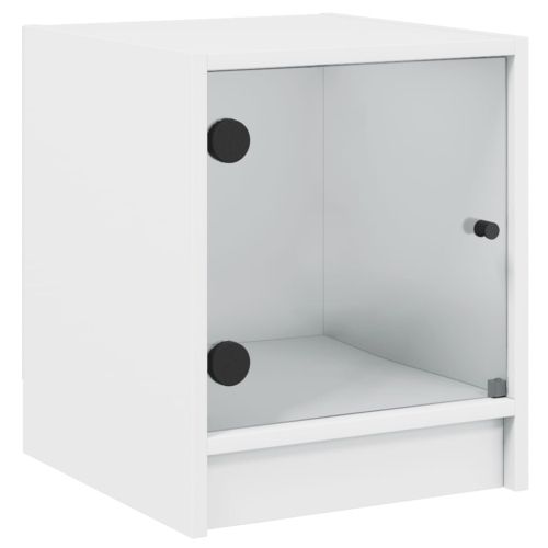 Нощно шкафче със стъклена врата бяло 35x37x42 см
