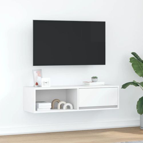 ТВ шкаф Бяло 100x31x25,5 см Инженерна дървесина