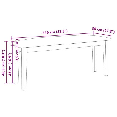 Пейка 110 cm Бяла масивна дървесина Гума