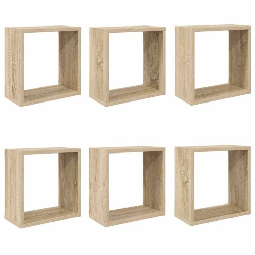 Стенни кубични рафтове, 6 бр, дъб сонома, 30x15x30 см