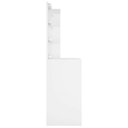 Тоалетка с LED, бял гланц, 60x40x140 см