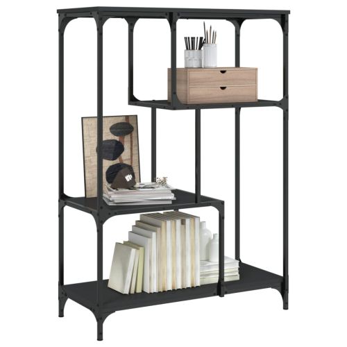 Етажерка за книги черна 81x36x115 см инженерно дърво и стомана