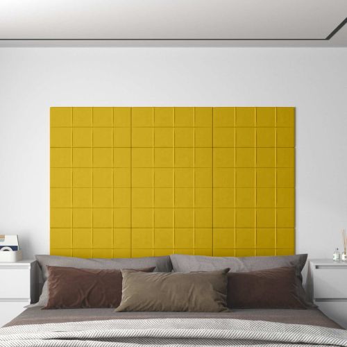 Стенно табло за легло 12 pcs Жълто 60 x 30 cm Кадифе