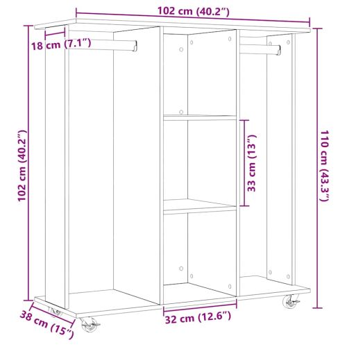 Гардероб с рафт дъб артизан 102 x 38 x 110 см Инженерно дърво