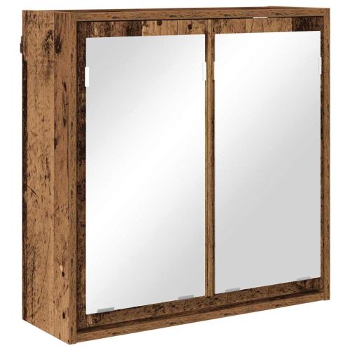 Шкаф с огледало за баня с рафт Старо дърво 60 x 20 x 60 cm