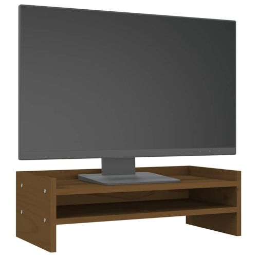 Поставка за монитор, меденокафява, 50x24x16 см, бор масив