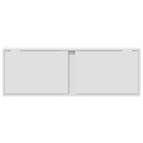 Стенен ТВ шкаф с LED осветление, бял, 100x31x35 см