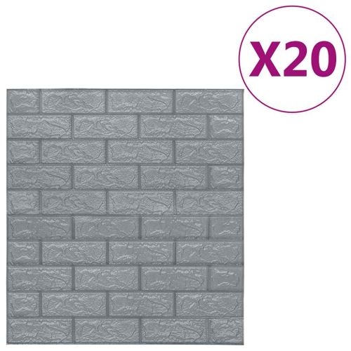 3D тапети Тухли, самозалепващи се, 20 бр, антрацит