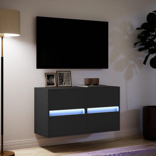 Стенни ТВ шкафове с LED осветление, 2 бр, черни, 41x31x45 см
