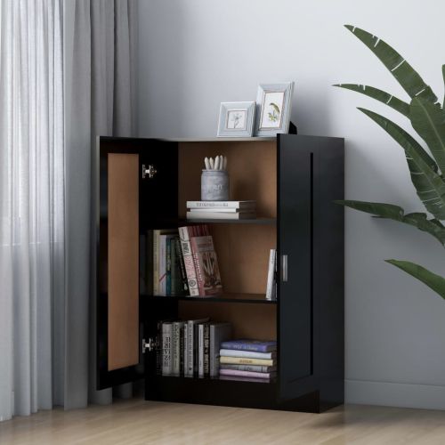 Шкаф за книги, черен, 82,5x30,5x115 см, инженерно дърво