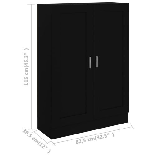 Шкаф за книги, черен, 82,5x30,5x115 см, инженерно дърво