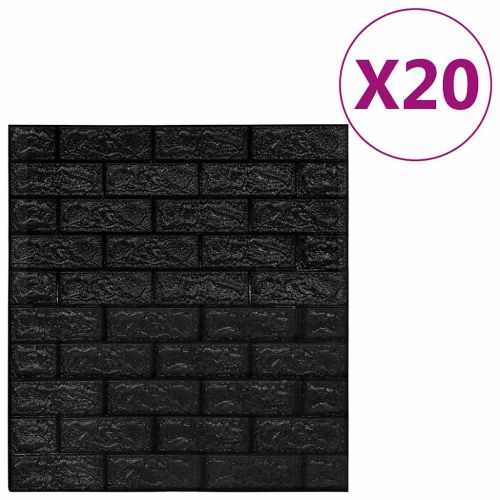 3D тапети Тухли, самозалепващи се, 20 бр, черни