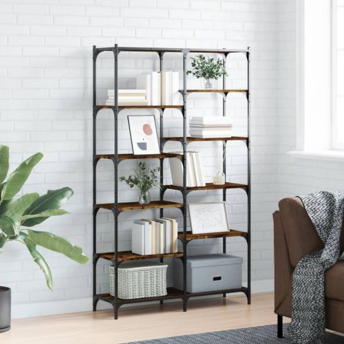 Етажерка опушен дъб 100x32x170 см инженерно дърво и желязо