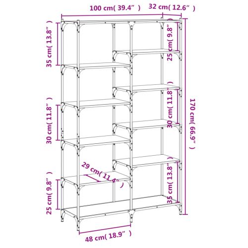 Етажерка опушен дъб 100x32x170 см инженерно дърво и желязо