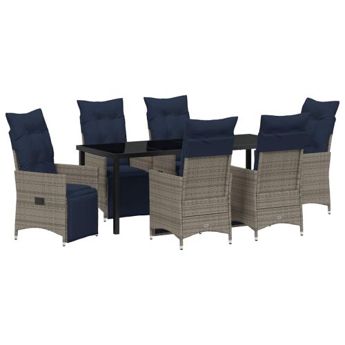 Комплект маса и столове с възглавница 7 pcs Сив ПЕ ратан