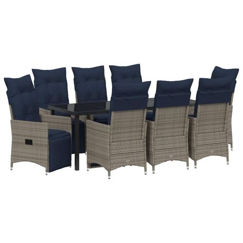 Комплект маса и столове с възглавница 9 pcs Сив ПЕ ратан