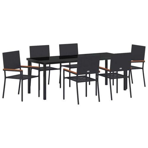 Комплект за хранене в градината 7 pcs Черно полиратан
