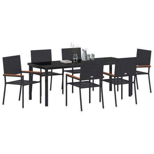 Комплект за хранене в градината 7 pcs Черно полиратан