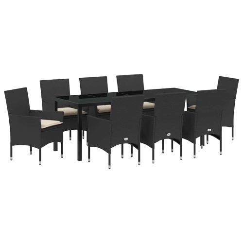 Комплект за хранене в градината 9 pcs Черно полиратан