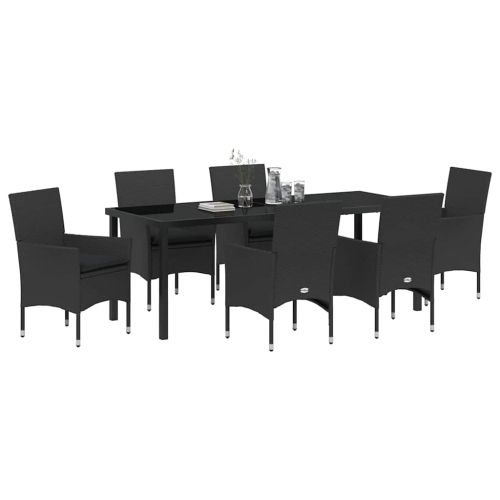 Комплект за хранене в градината 7 pcs Черно полиратан
