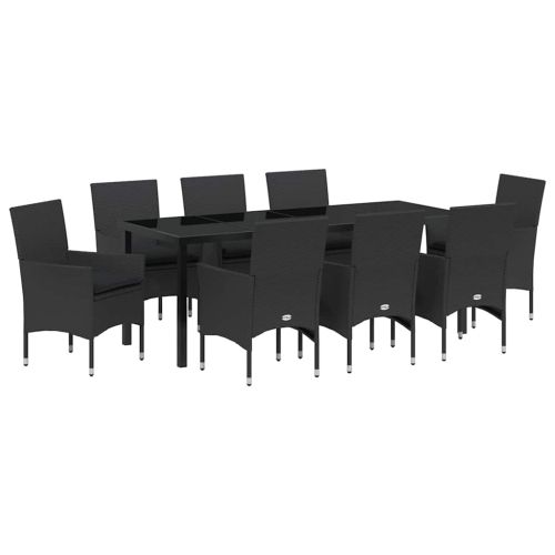 Комплект за хранене в градината 9 pcs Черно полиратан
