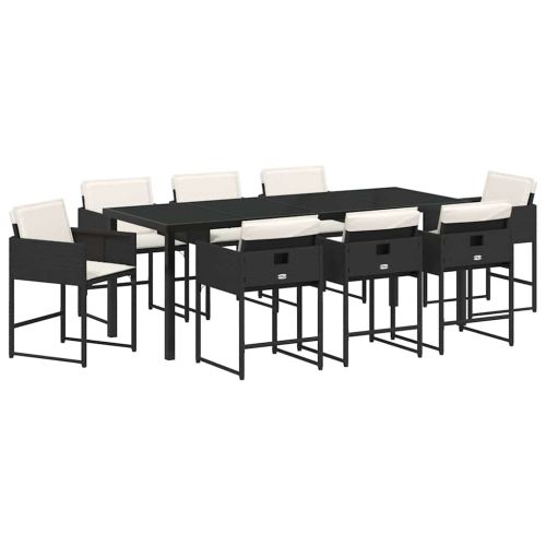 Комплект за хранене в градината 9 pcs Черно полиратан