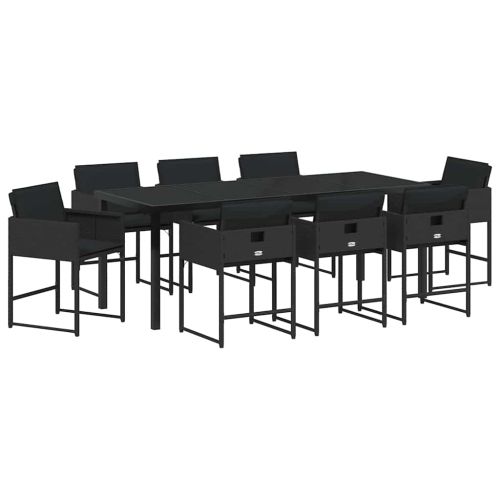 Комплект за хранене в градината 9 pcs Черно полиратан