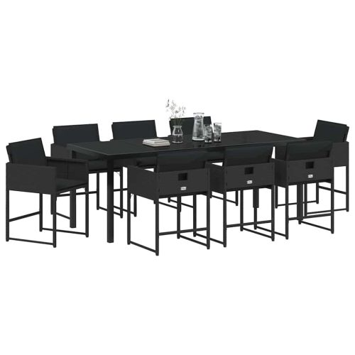 Комплект за хранене в градината 9 pcs Черно полиратан