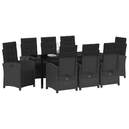 Комплект за хранене в градината 9 pcs Черно полиратан