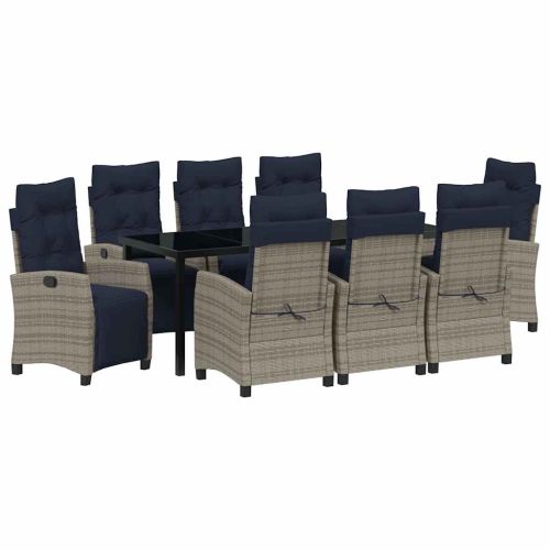 Комплект за хранене в градината 9 pcs Сив полиратан