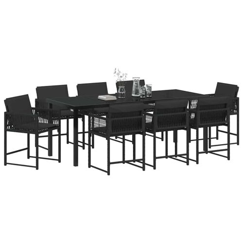 Комплект за хранене в градината 9 pcs Черно полиратан