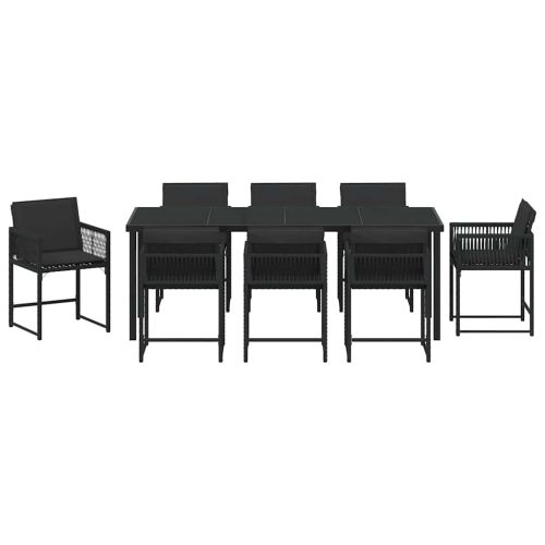 Комплект за хранене в градината 9 pcs Черно полиратан