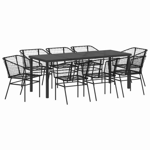 Комплект за хранене в градината 9 pcs Черно полиратан