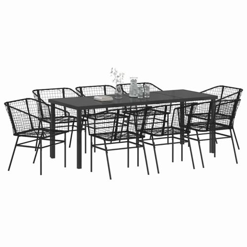 Комплект за хранене в градината 9 pcs Черно полиратан