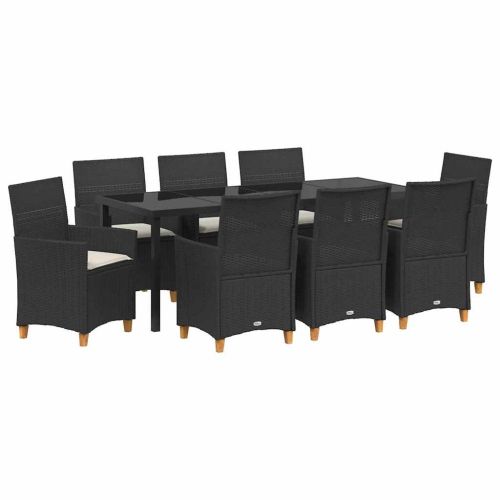 Комплект за хранене в градината 9 pcs Черно полиратан