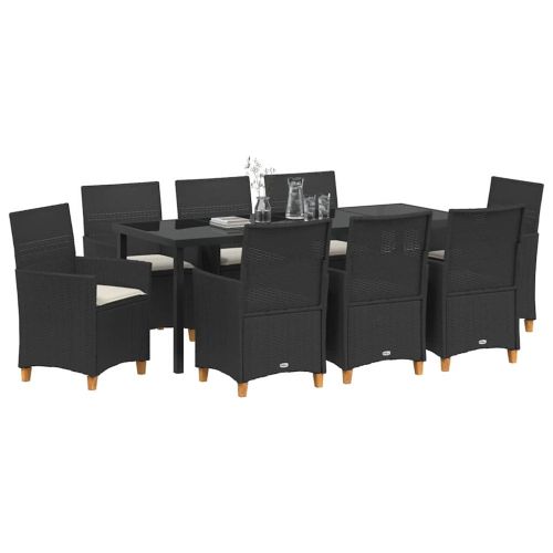 Комплект за хранене в градината 9 pcs Черно полиратан