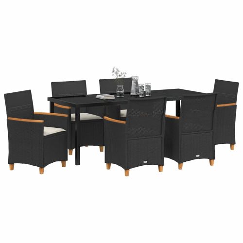 Комплект за хранене в градината 7 pcs Черно полиратан